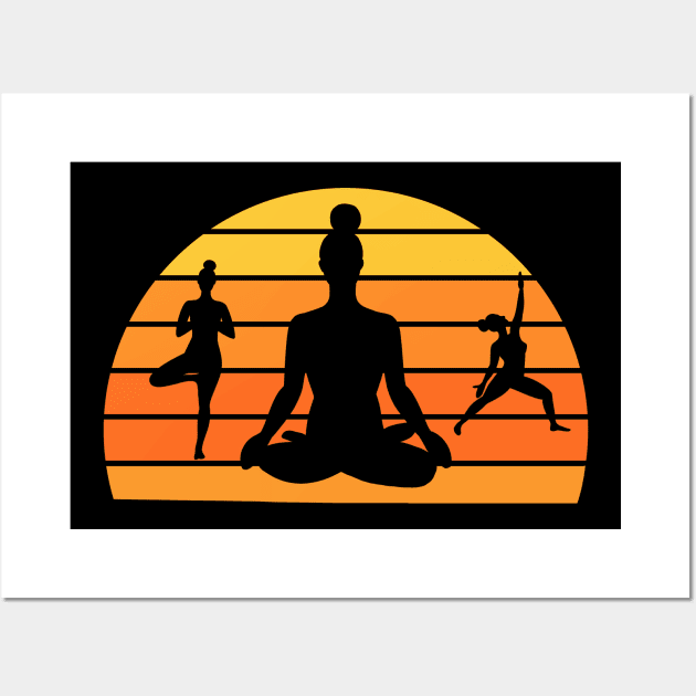 Yoga Meditation Poses Retro Vintage Fitness Wall Art by Foxxy Merch